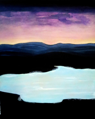 Peinture intitulée "twylight-on-the-lak…" par Marianne Charlotte Mylonas-Svikovsky (Marlo), Œuvre d'art originale, Acrylique