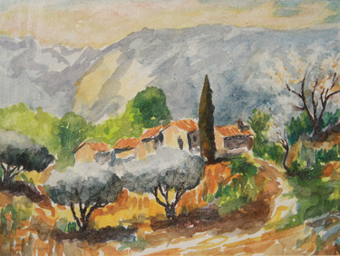 Peinture intitulée ""Oliviers près de M…" par Jean Xavier Combe, Œuvre d'art originale, Aquarelle