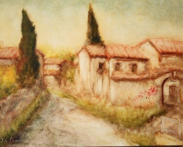 Peinture intitulée ""Castillon du Gard"" par Jean Xavier Combe, Œuvre d'art originale, Huile Monté sur Châssis en bois
