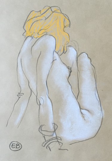 A770 Ambre - seated blond with armrings 01 Dessin intitulée "A770 Ambre - seated…" par Etienne Bonnet, Œuvre d'art originale, Craie