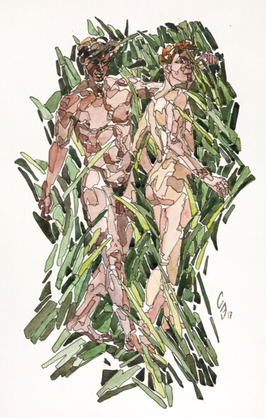 「Reeds」というタイトルの描画 Sergey Sovkovによって, オリジナルのアートワーク, 水彩画