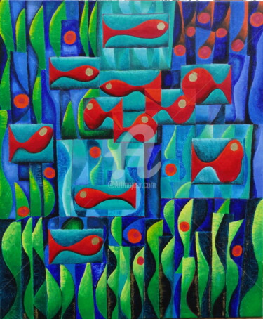 fenêtre sur l'océan Peinture intitulée "fenêtre sur l'océan" par Audrey Ressejac-Duparc, Œuvre d'art originale, Huile