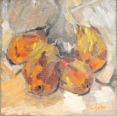 Peinture intitulée "Les poires blettes" par Chéker, Œuvre d'art originale, Huile Monté sur Châssis en bois