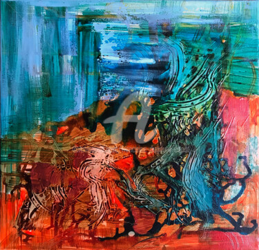 Peinture intitulée "La louve à l'enfant" par Françoise Dugourd-Caput, Œuvre d'art originale, Acrylique Monté sur Châssis en…