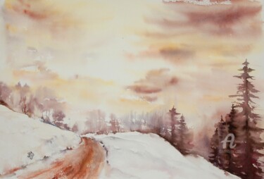 Peinture intitulée "Neige" par Annick Sabatier, Œuvre d'art originale, Aquarelle