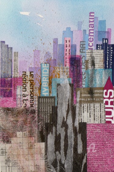 Collages intitulée "Ville rose" par Annick Sabatier, Œuvre d'art originale