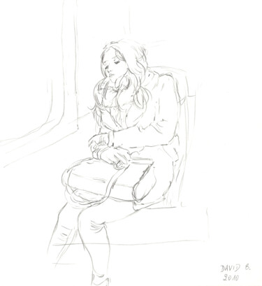 Caroline (croquis dans le train) Dessin intitulée "Caroline (croquis d…" par David Benayoun, Œuvre d'art originale, Graphite
