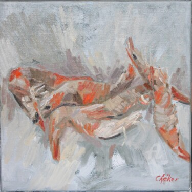 Peinture intitulée "Gambas de Gambie" par Chéker, Œuvre d'art originale, Huile Monté sur Châssis en bois