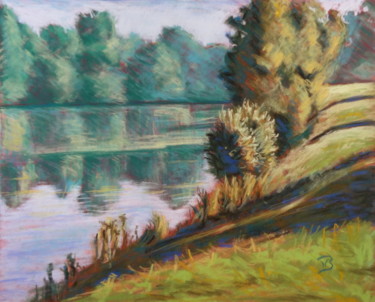 Dessin intitulée "L'autre rive" par Nathalie Bernard, Œuvre d'art originale, Pastel
