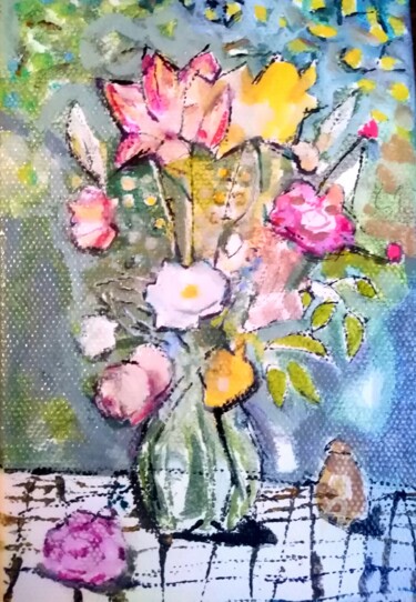 제목이 "Vase de fleurs styl…"인 미술작품 Christiane Cohen (dyguiluge)로, 원작, 기름