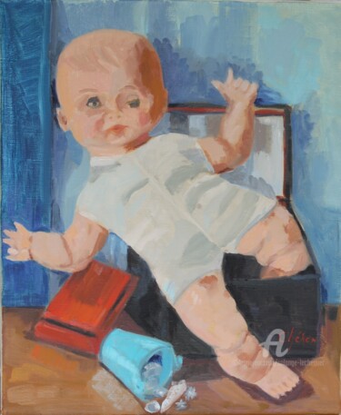 Peinture intitulée "Le Baigneur à l'oei…" par Chéker, Œuvre d'art originale, Huile Monté sur Châssis en bois