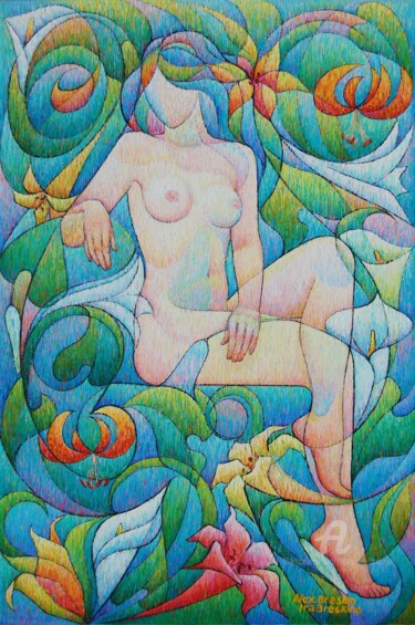 Флора в цветах Painting titled "Флора в цветах" by Alexander Breskin, Original Artwork, Oil Mounted on Wood Stretcher frame