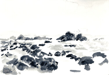 Rochers (dessin au lavis d'encre) Dessin intitulée "Rochers (dessin au…" par David Benayoun, Œuvre d'art originale, Encre