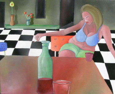 Schilderij getiteld "Suceuse de dollars" door Fred Besnardiere, Origineel Kunstwerk