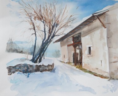 Peinture intitulée "la vieille ferme da…" par Eve Hernandez, Œuvre d'art originale, Aquarelle