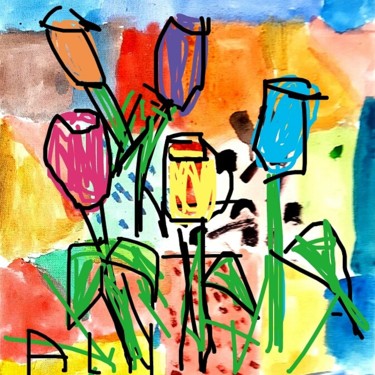 img-Tulipani mediterranei Pittura intitolato "img-Tulipani medite…" da Mateci-Antonio Lucio Rudy Lacquaniti, Opera d'arte originale, Acrilico