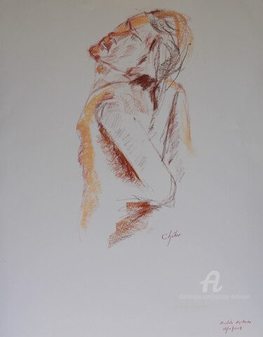 Dessin intitulée "Antoine" par Chéker, Œuvre d'art originale, Conté