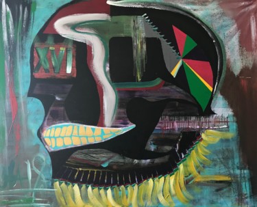 The smiling skull with a scarf Painting titled "The smiling skull w…" by Colin Kunz, Original Artwork, Acrylic