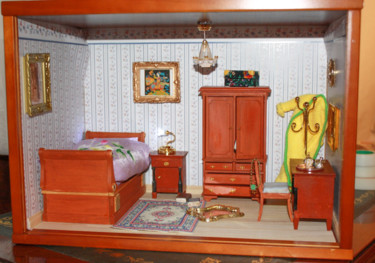 Sculptuur getiteld "Miniature : chambre…" door Nadine Wandel, Origineel Kunstwerk, Hout
