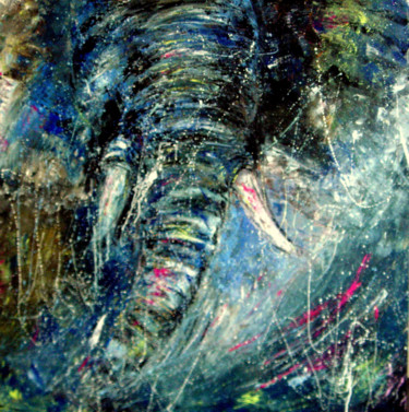 绘画 标题为“Elephant au fil de…” 由Chantal Eymes, 原创艺术品, 油