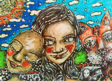 Dessin intitulée "Sans titre" par Karine Garelli (Reds Robin), Œuvre d'art originale