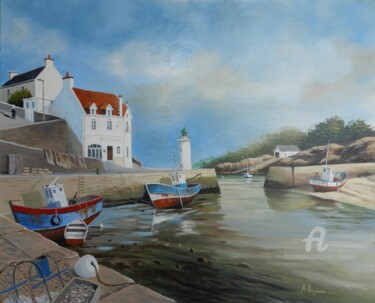 Peinture intitulée "Sauzon à Belle-ile" par Marc Degieux, Œuvre d'art originale, Huile