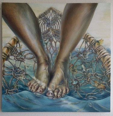 Pintura titulada "macrame-boat.jpeg" por Natalya Doudell, Obra de arte original, Oleo