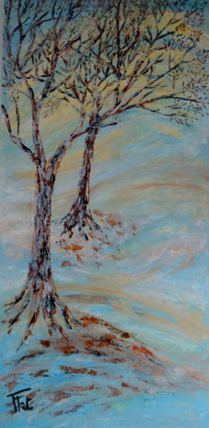 Painting titled "Platanes au Ciel d'…" by Piroska Fekete Fkt, Original Artwork, Acrylic Mounted on Wood Stretcher frame