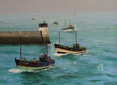 Peinture intitulée "Retour de pêche au…" par Marc Degieux, Œuvre d'art originale, Huile