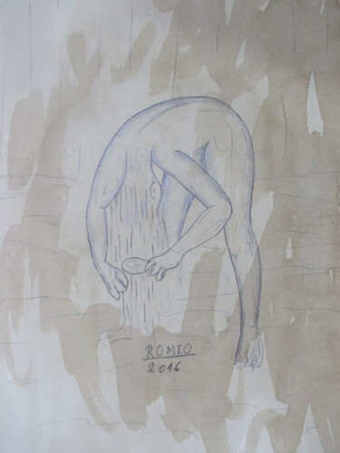 Desenho intitulada "MULHER ESCOVANDO CA…" por Romeo Zanchett, Obras de arte originais, Tinta