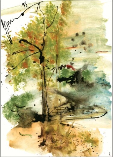 图画 标题为“Bouleaux et bateaux…” 由Дима Dima Вильмс Wilms (Рок-Живописец Rock-Painter), 原创艺术品, 水粉