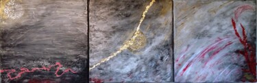 Malerei mit dem Titel "TRIPTYQUE COSMIQUE" von Brigitte Pace, Original-Kunstwerk, Acryl