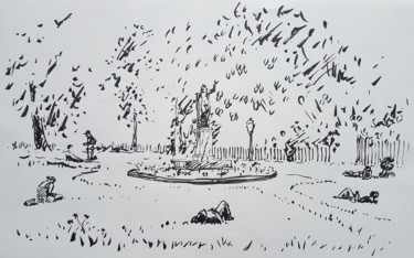 Σχέδιο με τίτλο "Dessin Parc des Bas…" από György Acs, Αυθεντικά έργα τέχνης, Μελάνι