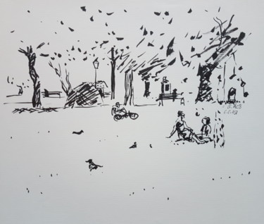 Σχέδιο με τίτλο "Dessin Parc des Bas…" από György Acs, Αυθεντικά έργα τέχνης, Μελάνι