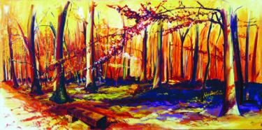 Malerei mit dem Titel "La fôret volcanique" von Stéphane Hauton (O), Original-Kunstwerk, Acryl