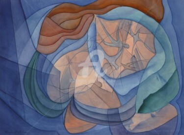 Peinture intitulée "La caverne des amou…" par Richard Aubin, Œuvre d'art originale, Aquarelle