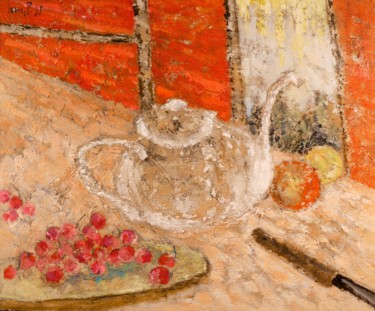 Théière blanche aux cerises