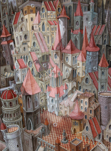 Painting titled "The Kingdom of Auro…" by Victor Molev, Original Artwork, Oil Mounted on Wood Stretcher frame