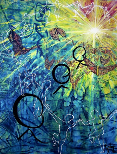 Painting titled "Révolution solaire" by Cyril Lagorce, Original Artwork, Oil
