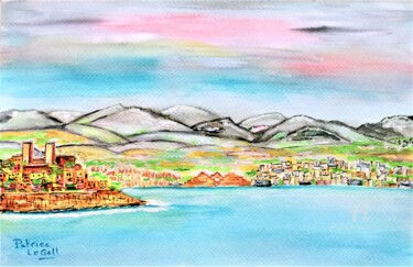 ** Vue du Cap d'Antibes ** Peinture intitulée "** Vue du Cap d'Ant…" par Patrice Le Gall, Œuvre d'art originale, Aquarelle