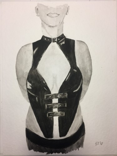 Malerei mit dem Titel "black leather" von Gudrun Sageder, Original-Kunstwerk, Aquarell