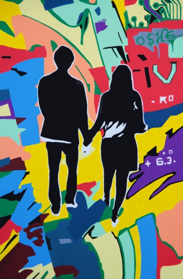 ADAM & EVE avançant confiants vers le chaos. Peinture intitulée "ADAM & EVE avançant…" par Lord Wilmore, Œuvre d'art originale, Acrylique
