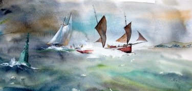 绘画 标题为“La balise” 由Jacques Boutry, 原创艺术品, 水彩