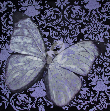 Silver butterfly on the wall Painting titled "Silver butterfly on…" by Svetlana Saratova, Original Artwork, Acrylic