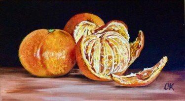 Peeled oranges. Still life Painting titled "Peeled oranges. Sti…" by Olga Koval, Original Artwork, Oil Mounted on Wood Stretcher frame