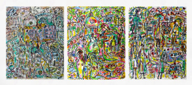 Malerei mit dem Titel "exPARIS TRIPTYQUE" von Jean Mirre, Original-Kunstwerk, Acryl