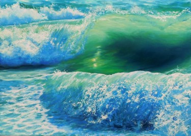 Malerei mit dem Titel "Vagues : "Un peut d…" von Elena Cotté, Original-Kunstwerk, Öl Auf Keilrahmen aus Holz montiert