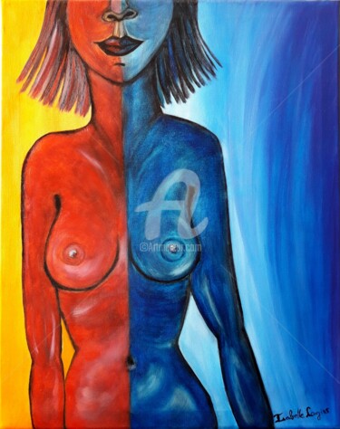 Painting titled "La demoiselle alter…" by Pinkivioletblue, Original Artwork, Oil Mounted on Wood Stretcher frame