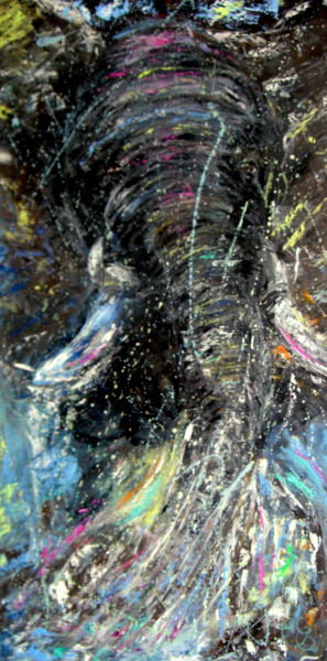 Painting titled "EAU VIVE" by Chantal Eymes, Original Artwork, Oil Mounted on Wood Stretcher frame