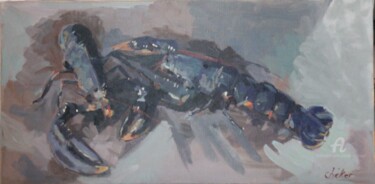 Peinture intitulée "Les deux homards bl…" par Chéker, Œuvre d'art originale, Huile Monté sur Châssis en bois